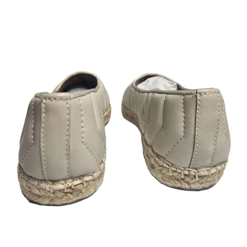 Franco Sarto Kiya Leather Quilted Square Toe Espadrilles Loafer Cream Sz 8.5
